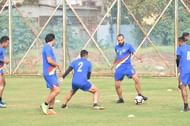Borja (with the ball) in training